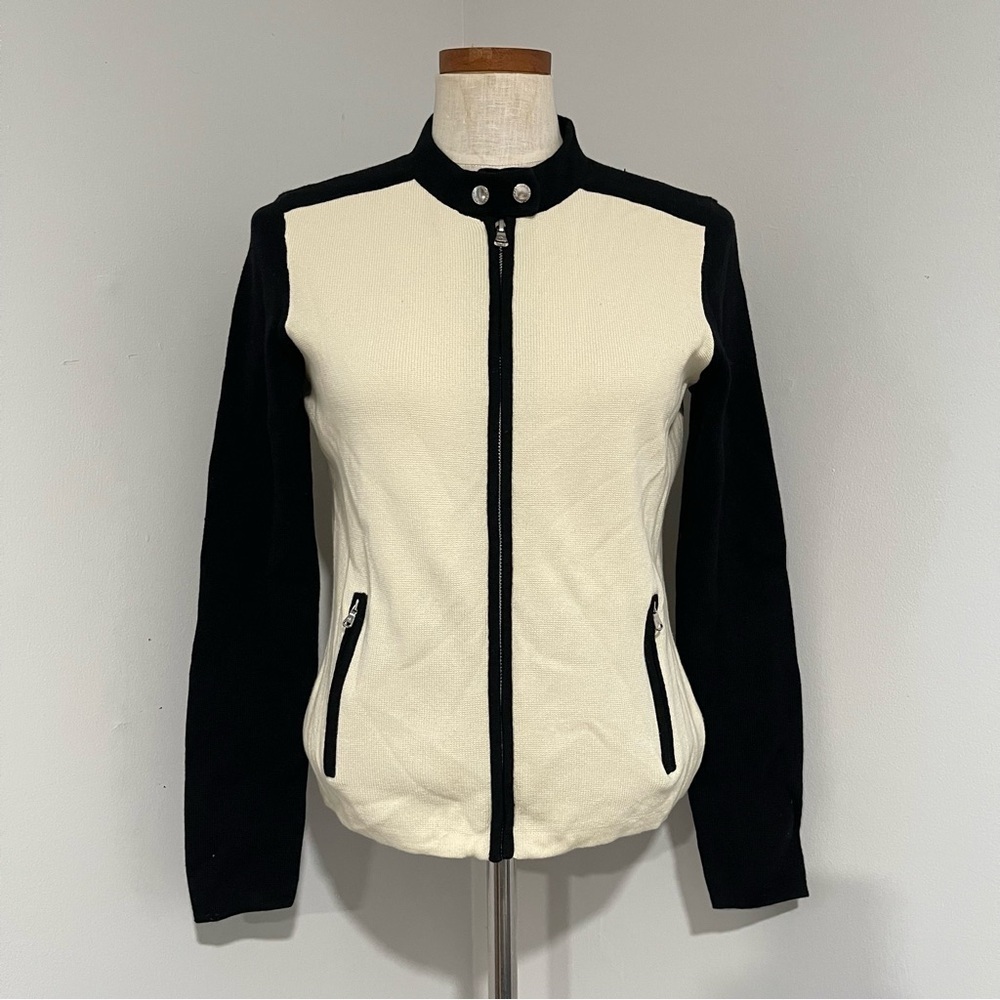 Lauren RL Cream and Black Full Zip sweater cardigan NWT size medium